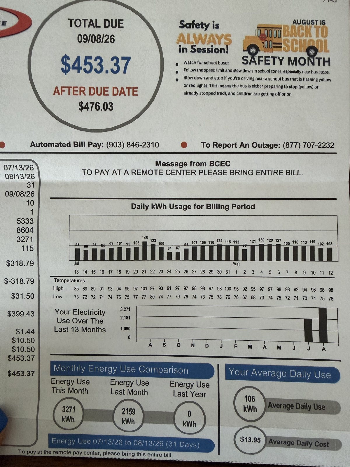 Earlier utility bill