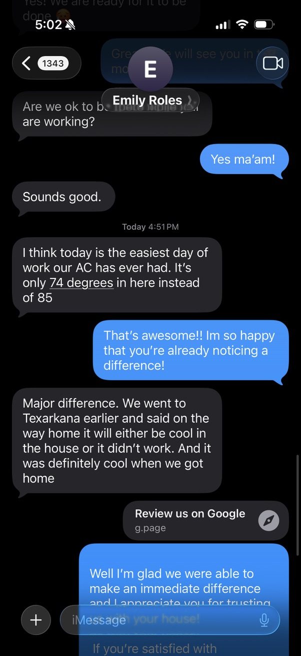 Customer text describing improved comfort
