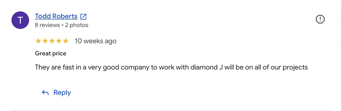 Verified Diamond J customer review 5